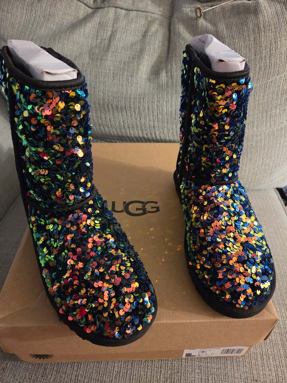 UGG Classic Short Stellar Sequin Boots Size 7 Black